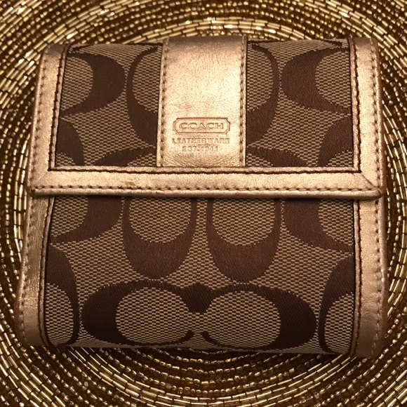 Coach Handbags - Coach small French purse style wallet.  Gold/khaki